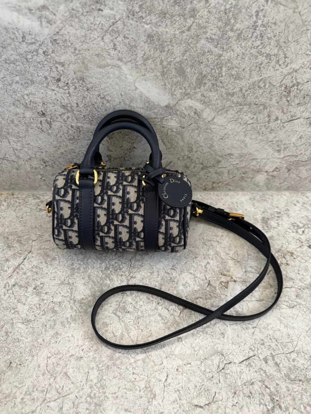 Stylish D Navy Oblique Mini Boston Bag